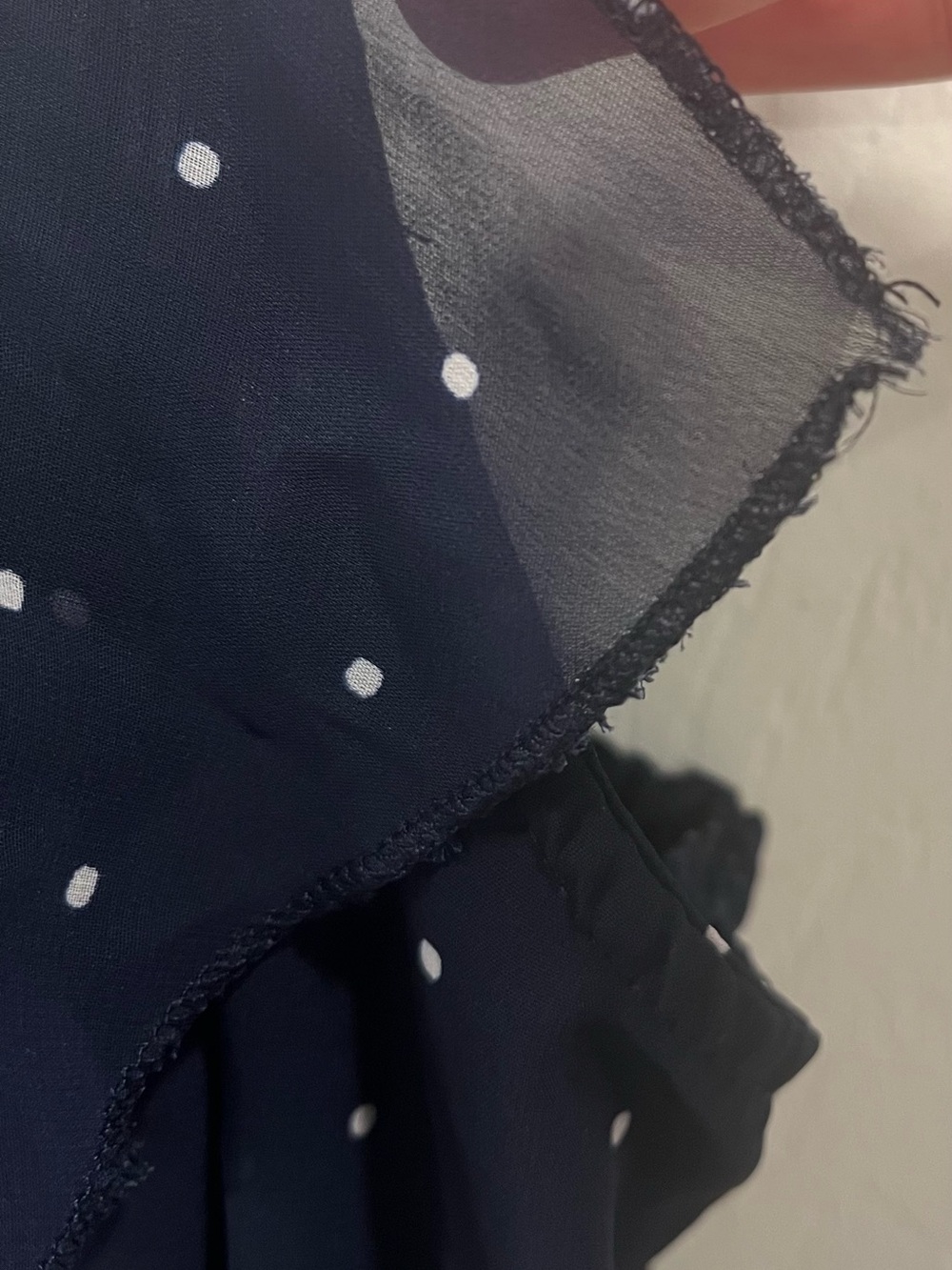 Japna Navy Polka Dot Ruffle Wrap Dress Women's L Sheer Tiered Mini - Picture 5 of 5